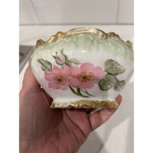 Coiffe Limoges Gold Trim Oval Sauce Bowl‎ - Pink And Green Floral
